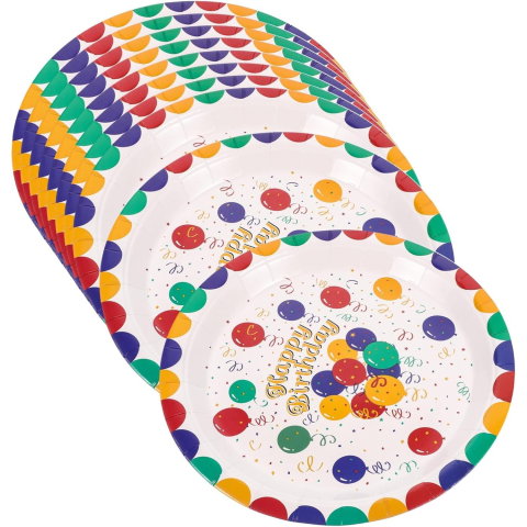 Best deals - Set 10 Farfurii de Unica Folosinta, Flippy, din Carton, 23 cm, Model Happy Birthday, Multicolor