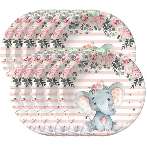 Best deals - Set 10 Farfurii Unica Folosinta, Flippy, Imprimeu Elefant, din Carton, 22 cm, Roz