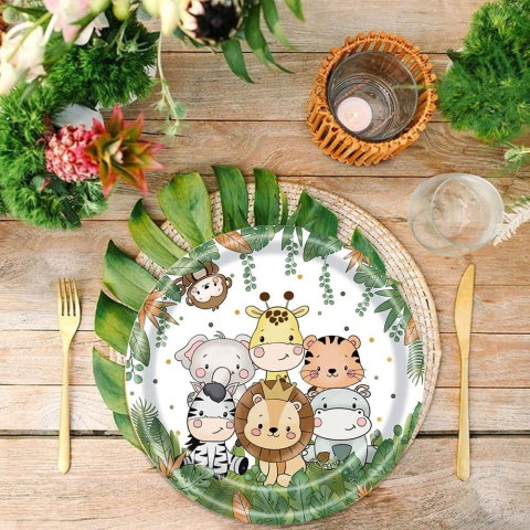 Best deals - Set 10 Farfurii Unica Folosinta, Flippy, Imprimeu Jungle, din Carton, 17 cm, Verde
