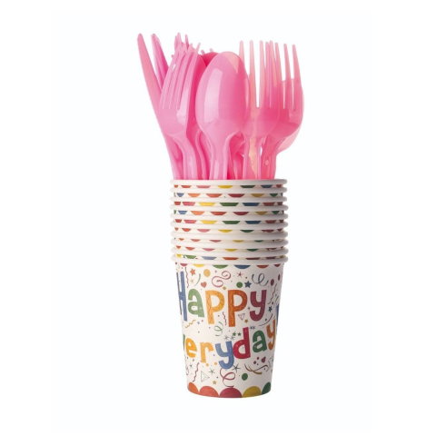 TeoMarket - Set 10 Pahare de Carton, Flippy, Model Happy Everyday, 13 x 7 x 5 cm, Multicolor