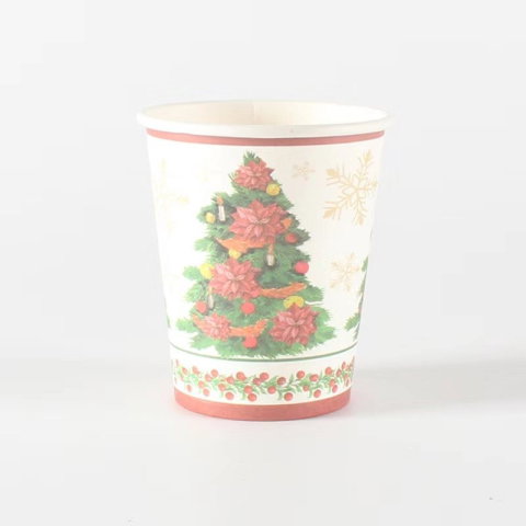 Best deals - Set 10 Pahare, Flippy, Imprimeu Brad de Craciun, din Carton, 250 - 300 ml, 7.5 x 8.4 x 5.3 cm, Multicolor