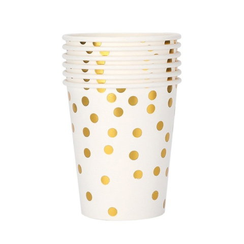 Import - Set 10 Pahare, Flippy, Imprimeu cu Buline, din Carton, 250 ml, 7.5 x 8.5 x 5.2 cm, Auriu