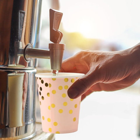 Best deals - Set 10 Pahare, Flippy, Imprimeu cu Buline, din Carton, 250 ml, 7.5 x 8.5 x 5.2 cm, Roz/Auriu