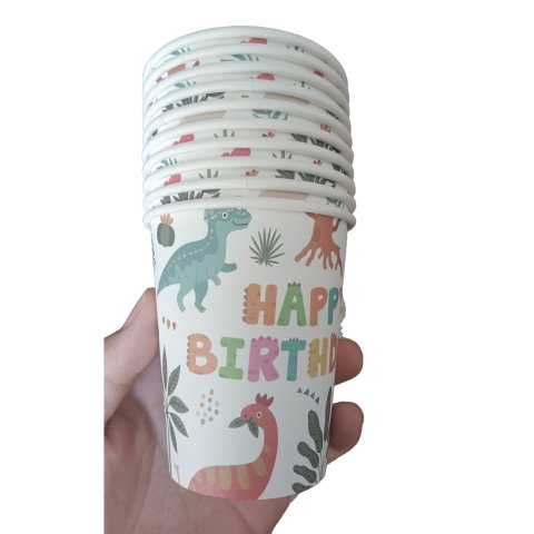 Best deals - Set 10 Pahare, Flippy, Imprimeu cu Dinozaurii, din Carton, 250 ml, 7.5 x 8.5 x 5.2 cm, Multicolor