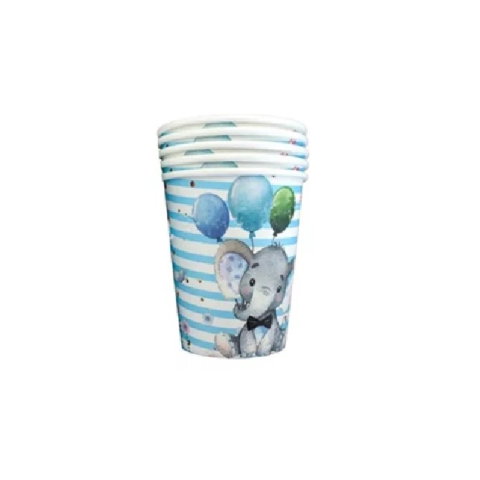 Best deals - Set 10 Pahare, Flippy, Imprimeu Elefant, din Carton, 7.5 x 8.5 cm, Albastru