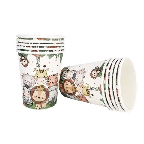 Import - Set 10 Pahare, Flippy, Imprimeu Jungle, din Carton, 7 x 8.5 cm, Verde