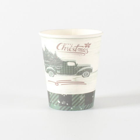 Articole Servire Masa - Set 10 Pahare, Flippy, Imprimeu Masina de Craciun, din Carton, 250 - 300 ml, 7.5 x 8.4 x 5.3 cm, Multicolor