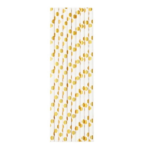 Import - Set 10 Paie, Flippy, din Hartie, 19.5 cm, Model cu Buline Aurii, Alb