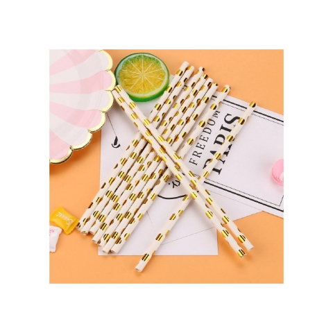 Import - Set 10 Paie, Flippy, din Hartie, 19.5 cm, Model cu Buline Aurii, Alb