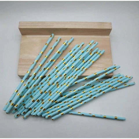 Import - Set 10 Paie, Flippy, din Hartie, 19.5 cm, Model cu Buline Aurii, Albastru