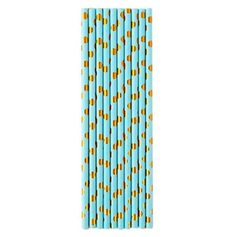 Import - Set 10 Paie, Flippy, din Hartie, 19.5 cm, Model cu Buline Aurii, Albastru