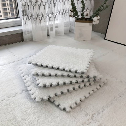 TeoMarket - Set 10 Piese Covor tip Puzzle, Flippy, Spuma EVA, Pufos, 30 x 30 x 1 cm, Alb