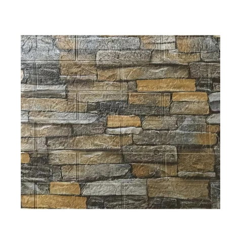 Import - Set 10 Placi de Tapet, Flippy, Autoadezive, 70 x 77 cm, 2.5 mm Grosime, Suprafata Acoperita 5.3 mp, din PVC, Model Caramida, Galben