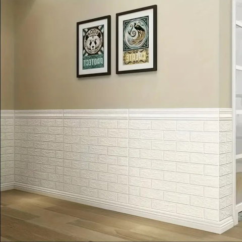 Import - Set 10 Placi Tapet 3D, Flippy, 35 x 38 cm, Grosime 3 mm, din Polietilena, Model Caramida, Suprafata acoperita 1.33 mp, Alb