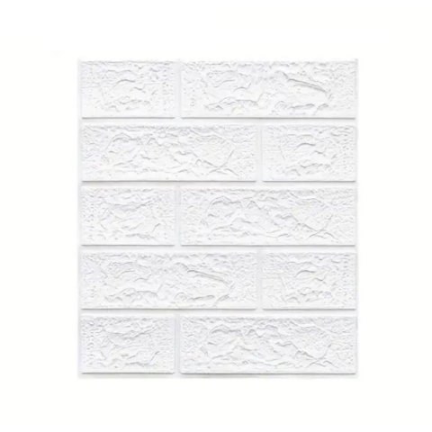 Import - Set 10 Placi Tapet 3D, Flippy, 35 x 38 cm, Grosime 3 mm, din Polietilena, Model Caramida, Suprafata acoperita 1.33 mp, Alb