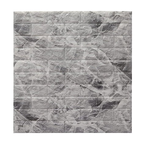 Import - Set 10 Placi Tapet 3D, Flippy, 70 x 77 cm, Grosime 3 mm, din Polietilena, Model Caramida, Suprafata acoperita 5.3 mp, Marmura Gri