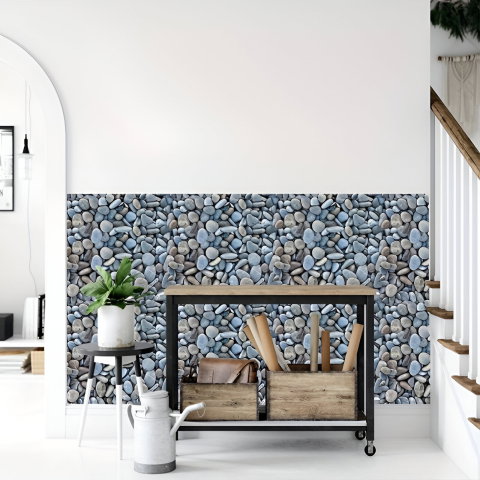 Import - Set 10 x Placi Tapet Autocolant 3D cu Imitatie de Pietre Mici, pentru Perete Bucatarie Sufragerie, Usor de Curatat, Rezistent la Apa, Autoadeziv, 30x30 cm, Gri