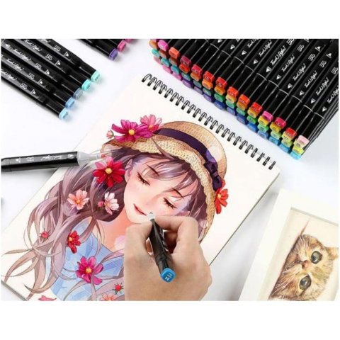 TeoMarket - Set 100 Markere Duble, Flippy, pe Baza de Alcool, Geanta Impermeabila Inclusa, Culori Numerotate, 17 x 17.5 x 13.7 cm, Multicolor