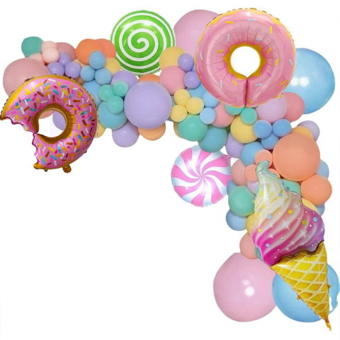 Import - Set 124 Baloane, Flippy, din Latex si Folie de Aluminiu, Model Candy, Diferite Marimi, Multicolor