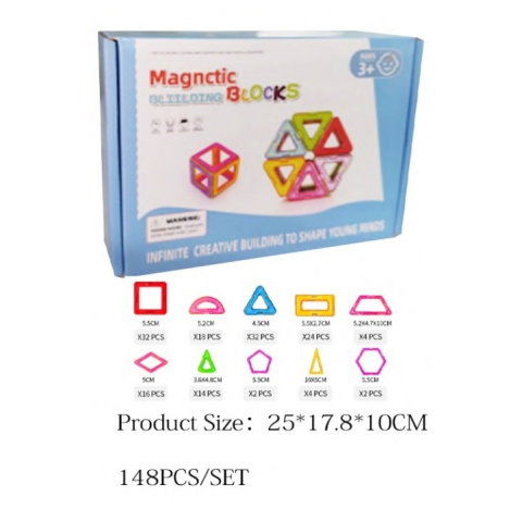 TeoMarket - Set 148 Piese Magnetice de Constructie, Flippy, Piese Medii, Magnetic Blocks, Forme Geometrice, 3 Ani, ABS, Magnet, 25 x 17.8 x 10 cm, Multicolor