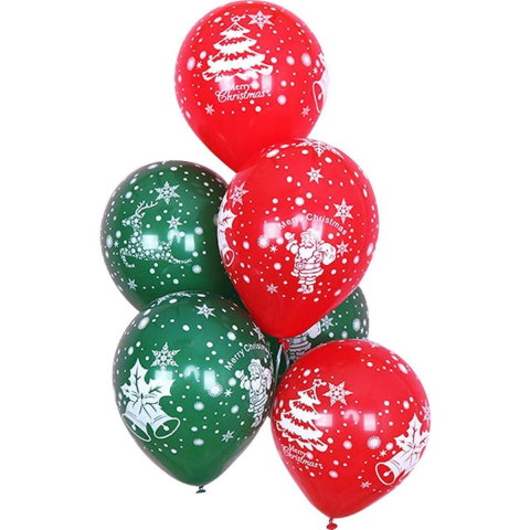 TeoMarket - Set 16 Baloane din Latex, Flippy, Model Merry Christmas, Tematica Craciun, 25 cm, Verde Rosu