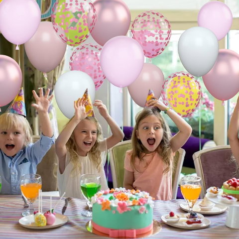 Best deals - Set 16 Baloane din Latex Metalizate, Flippy, Model Party, 30 cm, Alb, Roz, Roz Chrome, Transparent Confetti 2.8 g