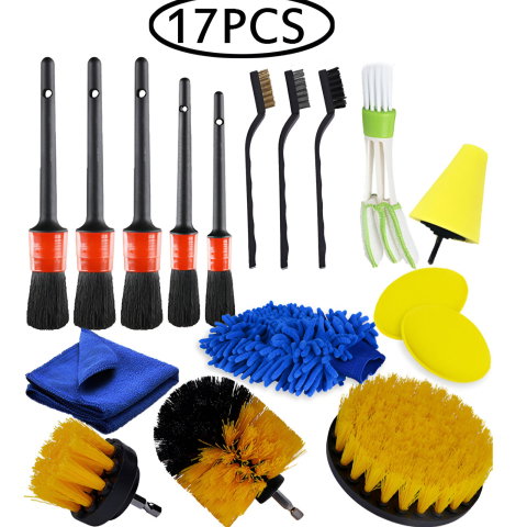 Best deals - Set 17 Accesorii pentru Curatare Auto, Flippy, Interior si Exterior, 4 Capete pentru Bormasina, 5 Pensule, 3 Perii, 1 Laveta, 1 Manusa, 1 Perie