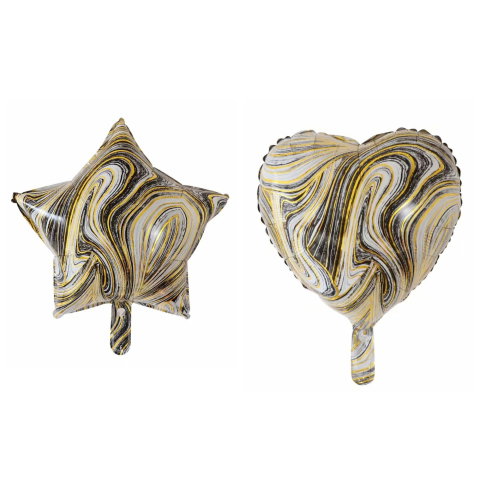 Best deals - Set 2 Baloane din Folie Metalizata, Flippy, Figurine Inima si Stea, Model Marmura, 45 cm, Ambalaj Individual, Pai Inclus, Umflare cu Aer sau Heliu, Bej