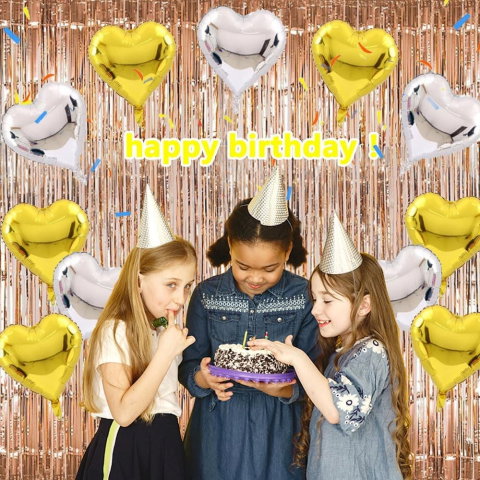 Best deals - Set 2 Baloane din Folie Metalizata, Flippy, Model Inimi, Tema Ziua Indragostitilor, 45 cm, Ambalaj Individual, Pai Inclus, Umflare cu Aer sau Heliu, Argintiu/Auriu