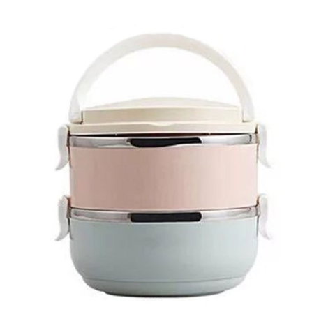 Import - Set 2 Caserole pentru alimente Flippy, lunch box, 1400 ml, otel inoxidabil, maner, valva aerisire, 15.5 x 15 cm, inchidere etansa, multicolor