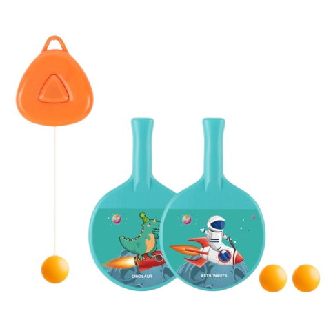 TeoMarket - Set 2 Palete de Tenis de Masa, Flippy, pentru Copii, Design Animat, Tematica Astronauti, Accesoriu de Agatat Inclus si 2 Mingi, Albastru