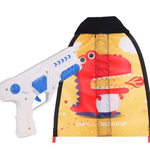 Jucarii interactive - Set 2 Piese Jucarie Interactiva, Flippy, Pistol de Catapultare + Zmeu, din Plastic si Panza, +8 Ani, Impermeabil, Model Dragon cu Flacari, Multicolor