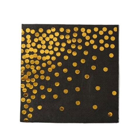 Best deals - Set 20 de Servetele de Masa, Flippy, Imprimeu cu Buline Aurii, din Hartie, 17 x 17 cm, Negru