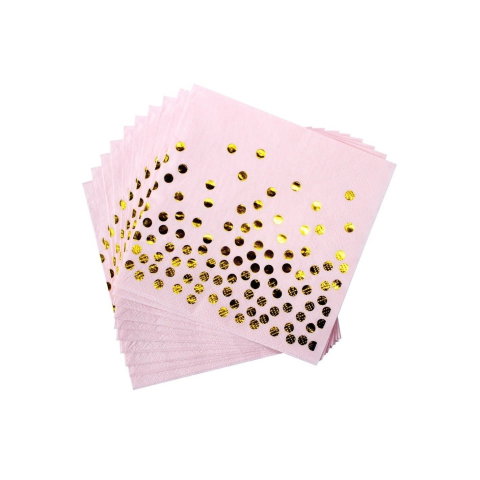 Import - Set 20 de Servetele de Masa, Flippy, Imprimeu cu Buline Aurii, din Hartie, 17 x 17 cm, Roz