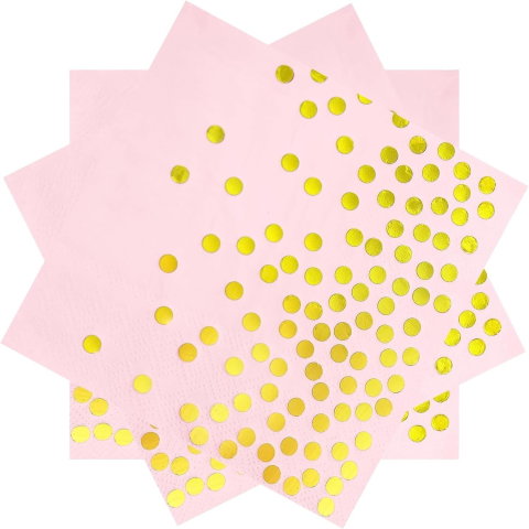 Import - Set 20 de Servetele de Masa, Flippy, Imprimeu cu Buline Aurii, din Hartie, 17 x 17 cm, Roz