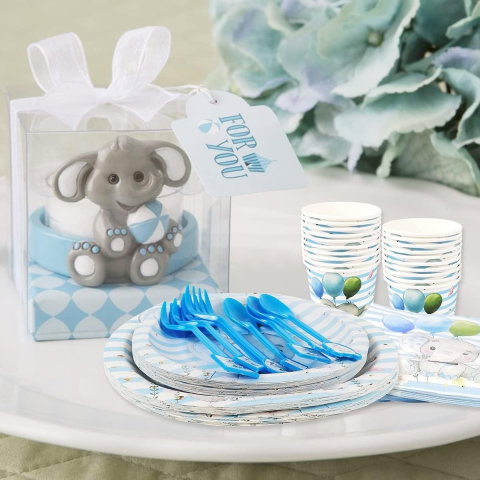 Best deals - Set 20 de Servetele de Masa, Flippy, Imprimeu Elefant, din Hartie, 16.5 x 16.5 cm, Albastru