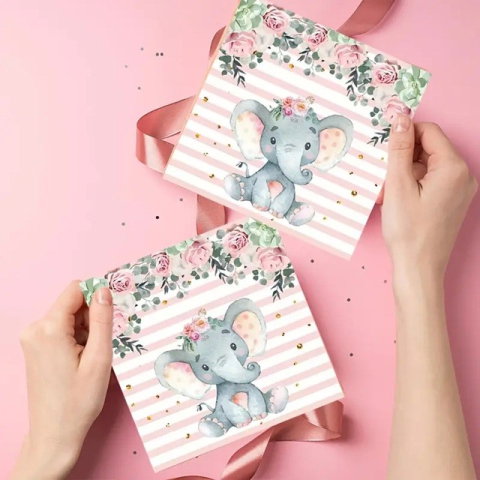Best deals - Set 20 de Servetele de Masa, Flippy, Imprimeu Elefant, din Hartie, 16.5 x 16.5 cm, Roz