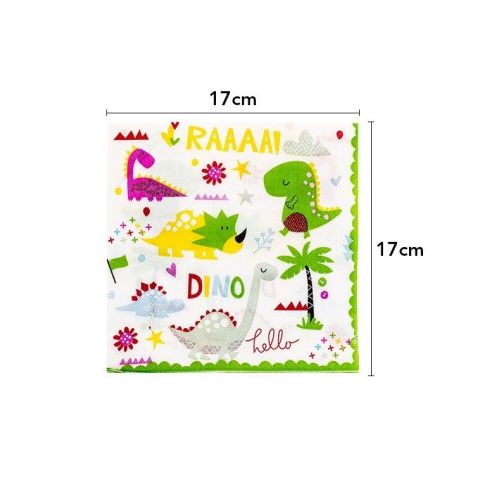 Articole Servire Masa - Set 20 Servetele de Masa, Flippy, Colectia Dino Park, 17 x 17 cm, din Hartie, Multicolor