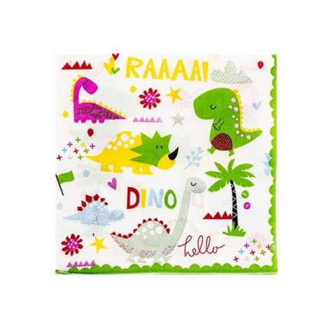 TeoMarket - Set 20 Servetele de Masa, Flippy, Colectia Dino Park, 17 x 17 cm, din Hartie, Multicolor