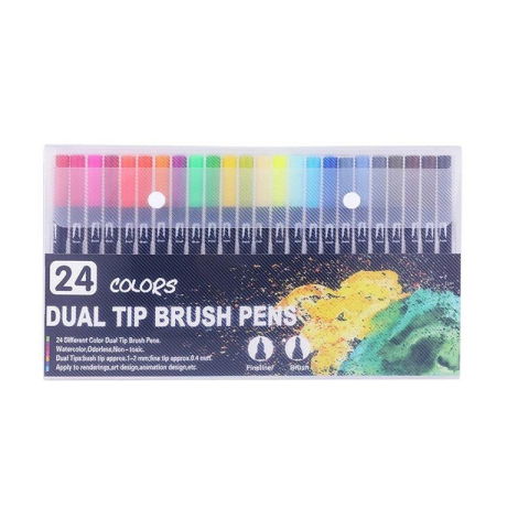 Jucarii Creative - Set 24 Carioci, Flippy, pe Baza de Apa, 2 Tipuri de Varf, 1-2 mm, 0.4 mm, Corp Carioca Negru, din Plastic, Multicolor
