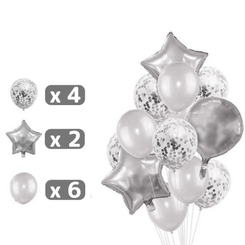 Import - Set 25 de Baloane din Folie Metalizata si Latex, Flippy, Figurine 2 Stele, 4 Baloane Confetti, 13 Litere, 6 Latex, Model Happy Birthday, Tema Aniversare, 40 cm, Ambalaj Individual, Pai Inclus, Umflare