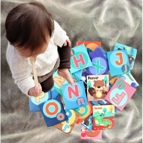 TeoMarket - Set 26 Carduri din Panza cu Doua Fete, Flippy, Model Litere, Educational, Interactiv, Saculet Inclus, Multicolor