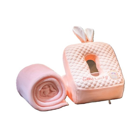 TeoMarket - Set 2in1 Patura Microfibra si Perna din Spuma, Flippy, pentru Birou, Calatorii, Pauze, Model Iepuras, Microfibra, 1x1.7 m, 30x35x30 cm, Roz