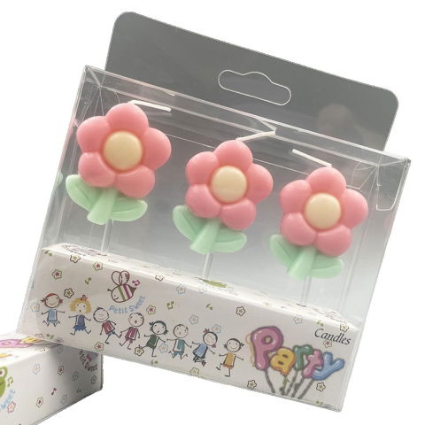 Lumanari si Toppere - Set 3 Lumanari, Flippy, Tema Flori, Model 2, din Parafina, Multicolor