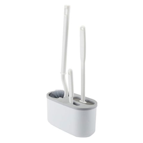 Articole pentru baie - Set 3 Perii pentru Toaleta, Flippy, din Silicon, Perie Zimtata, Cap Flexibil, Suport Adeziv pentru Montarea pe Perete, 39 x 19 x 9.8 cm, Gri/Alb
