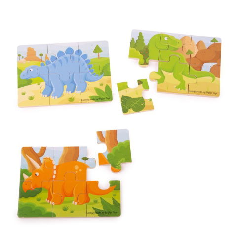 25 - 50 LEI - Set 3 puzzle din lemn - Dinozauri