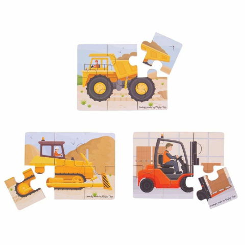 25 - 50 LEI - Set 3 puzzle din lemn - Vehicule pentru constructii