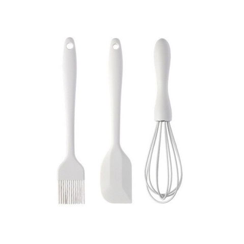 Ustensile pentru Bucătărie - Set 3 Ustensile de Bucatarie, Flippy, din Silicon+Inox, Termorezistente, Antiaderente, 20 x 13 x 3 cm, Alb Ivory