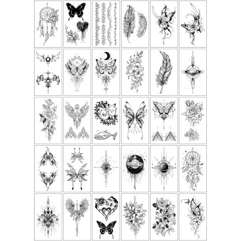 Import - Set 30 Tatuaje Temporare, Flippy, pe Baza de Apa, Model 1, Negru