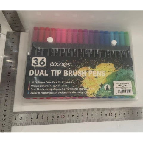 Jucarii Creative - Set 36 Carioci, Flippy, pe Baza de Apa, 2 Tipuri de Varf, 1-2 mm, 0.4 mm, Corp Carioca Negru, din Plastic, Multicolor